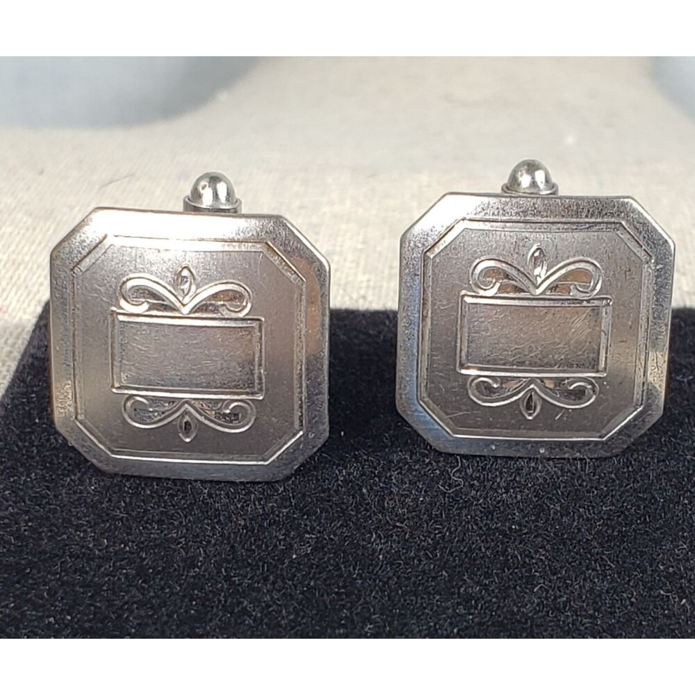 Vintage 1950's Signed P&K Solid Sterling Silver Hand Engraved Etched Cufflinks